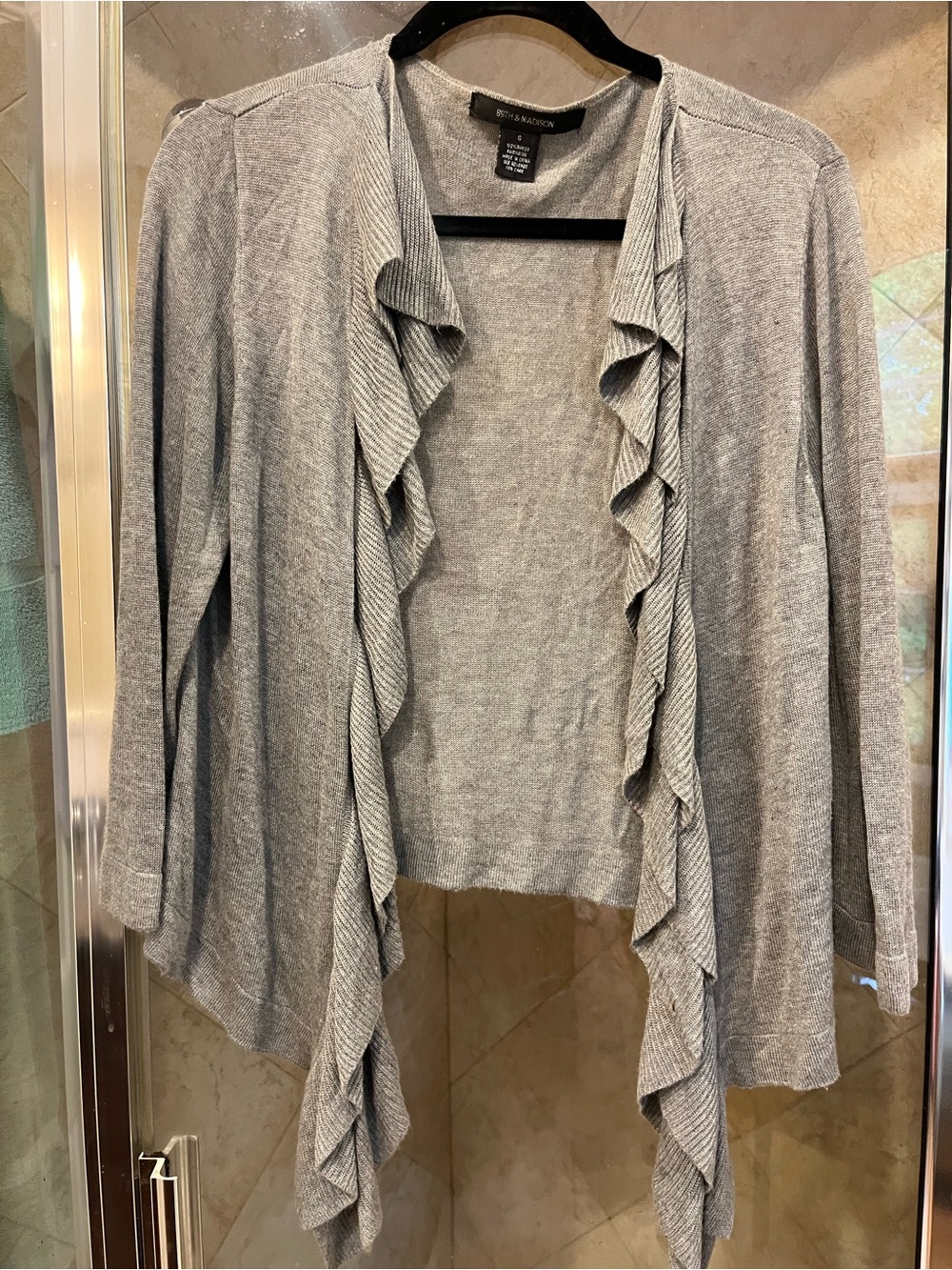 89th & Madison Gray Ruffled Open-Front Cardigan